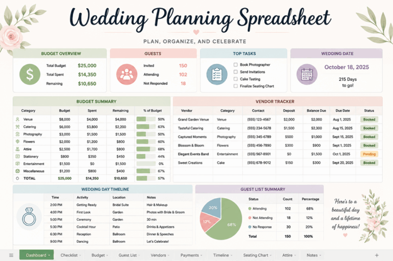 Wedding Planning Spreadsheet