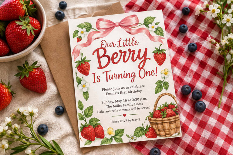Berry first birthday invitation